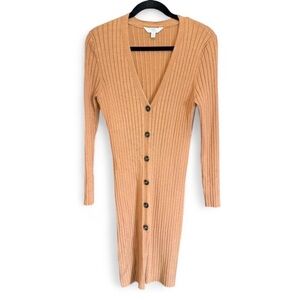 Ribbed Button-Down Tan Sweater